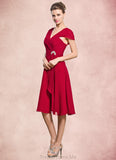 Brooke A-Line V-neck Knee-Length Chiffon Mother of the Bride Dress With Beading Sequins Cascading Ruffles STG126P0014835