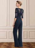 EmeryPiper Jumpsuit/Pantsuit Scoop Neck Floor-Length Chiffon Lace Mother of the Bride Dress With Beading STG126P0014836