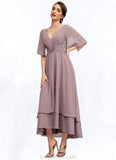June A-Line V-neck Asymmetrical Chiffon Mother of the Bride Dress With Ruffle Lace Beading STG126P0014839