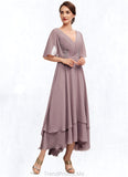 June A-Line V-neck Asymmetrical Chiffon Mother of the Bride Dress With Ruffle Lace Beading STG126P0014839