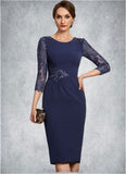 Jasmine Sheath/Column Scoop Neck Knee-Length Lace Stretch Crepe Mother of the Bride Dress With Sequins STG126P0014840