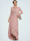 Carina A-Line Scoop Neck Asymmetrical Chiffon Lace Mother of the Bride Dress With Cascading Ruffles STG126P0014845