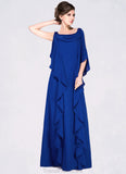 Precious A-Line Cowl Neck Floor-Length Chiffon Mother of the Bride Dress With Beading Sequins Cascading Ruffles STG126P0014907