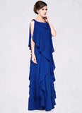 Precious A-Line Cowl Neck Floor-Length Chiffon Mother of the Bride Dress With Beading Sequins Cascading Ruffles STG126P0014907