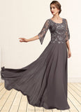 Claudia A-Line Scoop Neck Floor-Length Chiffon Lace Mother of the Bride Dress With Beading Sequins STG126P0015036