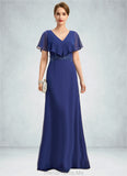 Brittany A-line V-Neck Floor-Length Chiffon Mother of the Bride Dress With Beading Appliques Lace Sequins STG126P0021829