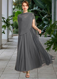 Ellie A-line V-Neck Illusion Ankle-Length Chiffon Lace Mother of the Bride Dress With Sequins STG126P0021830