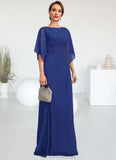 Elyse A-line Scoop Floor-Length Chiffon Mother of the Bride Dress With Pleated Appliques Lace Sequins STG126P0021831