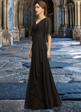 Courtney A-line V-Neck Floor-Length Chiffon Mother of the Bride Dress With Beading Cascading Ruffles Sequins STG126P0021836