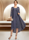 Journey Sheath/Column Scoop Asymmetrical Chiffon Lace Mother of the Bride Dress With Sequins STG126P0021840