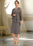 Addyson Sheath/Column Scoop Knee-Length Chiffon Mother of the Bride Dress With Appliques Lace STG126P0021842