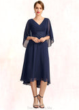 Autumn A-line V-Neck Asymmetrical Chiffon Mother of the Bride Dress With Pleated Appliques Lace STG126P0021845