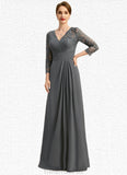 Margaret A-line V-Neck Floor-Length Chiffon Lace Mother of the Bride Dress With Pleated STG126P0021850