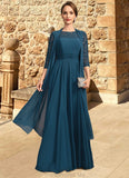 Penelope A-line Scoop Illusion Floor-Length Chiffon Lace Mother of the Bride Dress With Pleated STG126P0021866