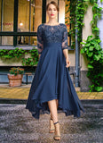 Alyvia A-line Scoop Illusion Asymmetrical Chiffon Lace Mother of the Bride Dress With Sequins STG126P0021887