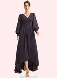 Mia A-line V-Neck Asymmetrical Chiffon Mother of the Bride Dress With Beading Cascading Ruffles Sequins STG126P0021893