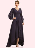 Mia A-line V-Neck Asymmetrical Chiffon Mother of the Bride Dress With Beading Cascading Ruffles Sequins STG126P0021893