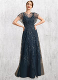 Jaida A-line Scoop Illusion Floor-Length Lace Tulle Mother of the Bride Dress With Sequins STG126P0021896