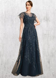 Jaida A-line Scoop Illusion Floor-Length Lace Tulle Mother of the Bride Dress With Sequins STG126P0021896
