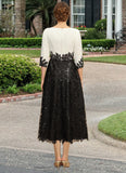 Jaylynn A-line Scoop Tea-Length Chiffon Lace Mother of the Bride Dress With Sequins STG126P0021903