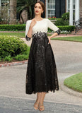 Jaylynn A-line Scoop Tea-Length Chiffon Lace Mother of the Bride Dress With Sequins STG126P0021903