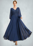Whitney A-line V-Neck Ankle-Length Chiffon Lace Mother of the Bride Dress With Pleated STG126P0021908