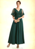 Mimi A-line V-Neck Ankle-Length Chiffon Lace Mother of the Bride Dress With Sequins STG126P0021914