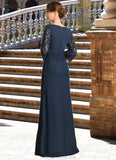 America Trumpet/Mermaid Square Floor-Length Chiffon Lace Mother of the Bride Dress With Pleated STG126P0021915