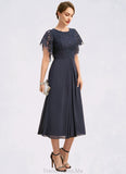 Stephany A-line Scoop Tea-Length Chiffon Lace Mother of the Bride Dress With Pleated STG126P0021928
