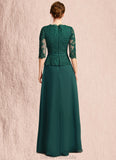 Moriah A-line V-Neck Floor-Length Chiffon Lace Mother of the Bride Dress With Cascading Ruffles Sequins STG126P0021934