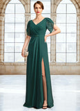 Briley Sheath/Column V-Neck Floor-Length Chiffon Mother of the Bride Dress With Beading Pleated STG126P0021949