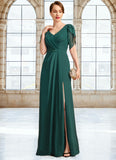 Briley Sheath/Column V-Neck Floor-Length Chiffon Mother of the Bride Dress With Beading Pleated STG126P0021949