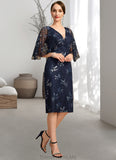 Janessa Sheath/Column V-Neck Knee-Length Lace Mother of the Bride Dress With Sequins STG126P0021957