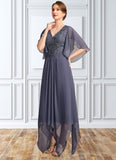 Nylah A-line V-Neck Floor-Length Chiffon Lace Mother of the Bride Dress With Sequins STG126P0021963