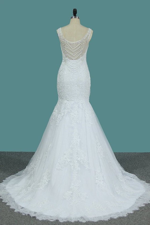 2022 New Arrival Wedding Dresses Scoop Mermaid Tulle With Applique PCCYPX42