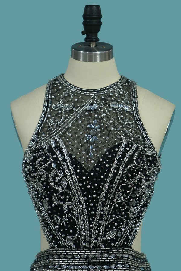 2022 Mermaid Prom Dresses Open Back Scoop With Beads PENFJ37F