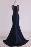 2024 Satin Scoop With Applique And Beads Prom Dresses Mermaid PH4S2AXB