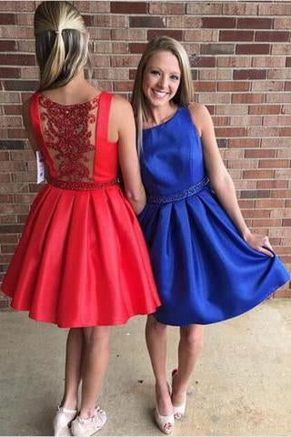Modern Bateau Sleeveless Short Red/Royal Blue Prom Dress with Beading