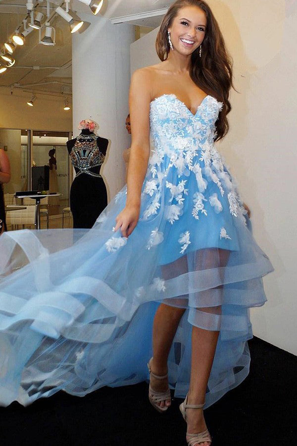 Sweetheart High Low Mermaid Prom Dresses with Ruffles