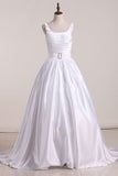 2024 Square Neckline Princess Wedding Dress Pleated Bodice PMSTL385