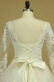 2022 Plus Size Bateau Wedding Dresses 3/4 Length Sleeve With Applique PYCXKHN9