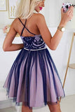 Royal Blue Tulle Short Prom Dresses Appliques Homecoming Dresses