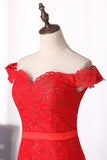 2024 Red Mermaid Prom Dresses Off The Shoulder Tulle With PQJMHFMK