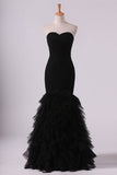 2024 Black Sweetheart Ruffled Bodice Evening Dresses Tulle Floor Length PYJ6D74X