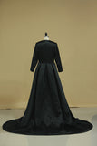 2024 High Neck Prom Dresses Long Sleeves Lace & Satin Sweep P2M2MRG9