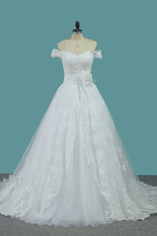 2022 Off The Shoulder A Line Tulle Wedding Dresses P5P3HRLA