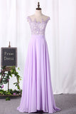 2024 Scoop Cap Sleeves Prom Dresses Chiffon With Applique P8FRGNCK
