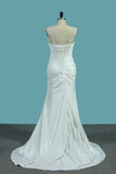 2024 Stretch Satin Wedding Dresses Mermaid With Beads PLQK5YJ1