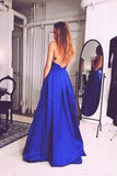 Charming Royal Blue Sexy Sleeveless Evening Dress Sexy Open Back Prom Dresses