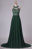 2024 Scoop Chiffon With Applique And Beads Prom Dresses A Line PLHG67FZ